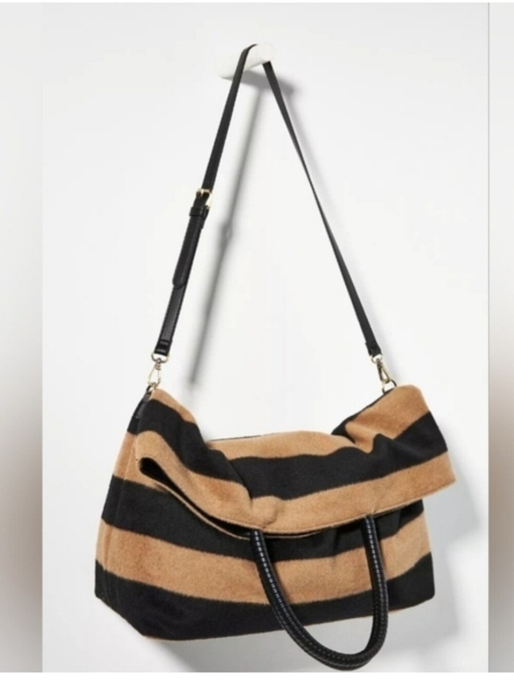 Anthropologie Fuzzy Cloth, Black & Tan Overnight Bag, Excellent Condition